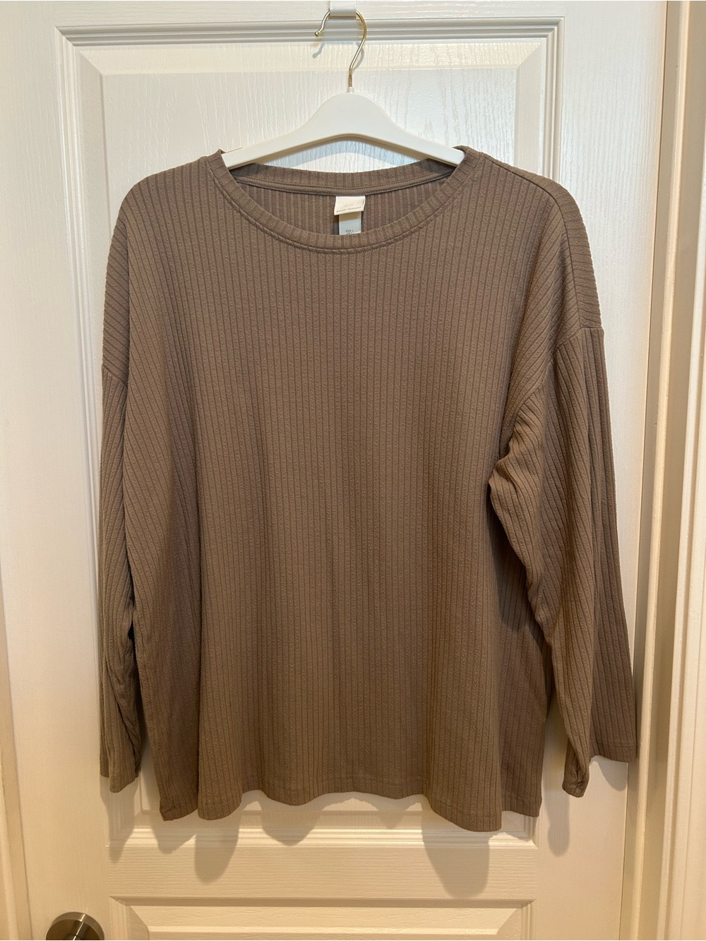 H&M Ribbed Long Sleeve Top in Taupe Brown - Picture 2 of 5